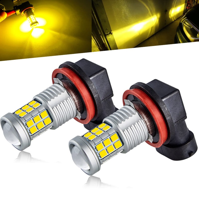 KISLED Super Bright 3000lm H8 H11 LED Fog Lights Bulbs DRL High Power 3030 Chips with Projector Lens Replacement for Cars Trucks, Golden Yellow - Image 1